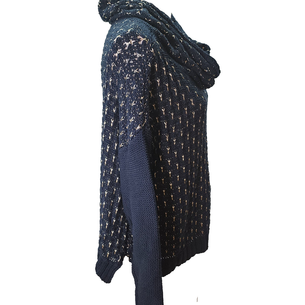 NWT Nine West Jeans Sweater LARGE Cowl Neck Wicked Navy Roxanne Missy Shiny NEW - Picture 5 of 11